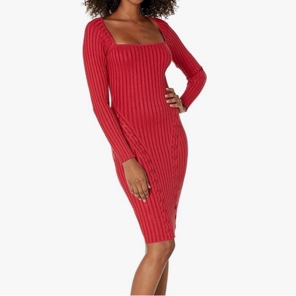 GUESS Women's Long-Sleeve Ribbed Lace-Up Sonoma Dress M - Picture 2 of 3